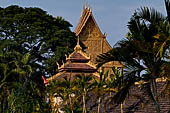 Vientiane, Laos - Pha That Luang, the ornate front faade of the elegant Wat That Luang Neua, behind the walled enclosure of the temple.